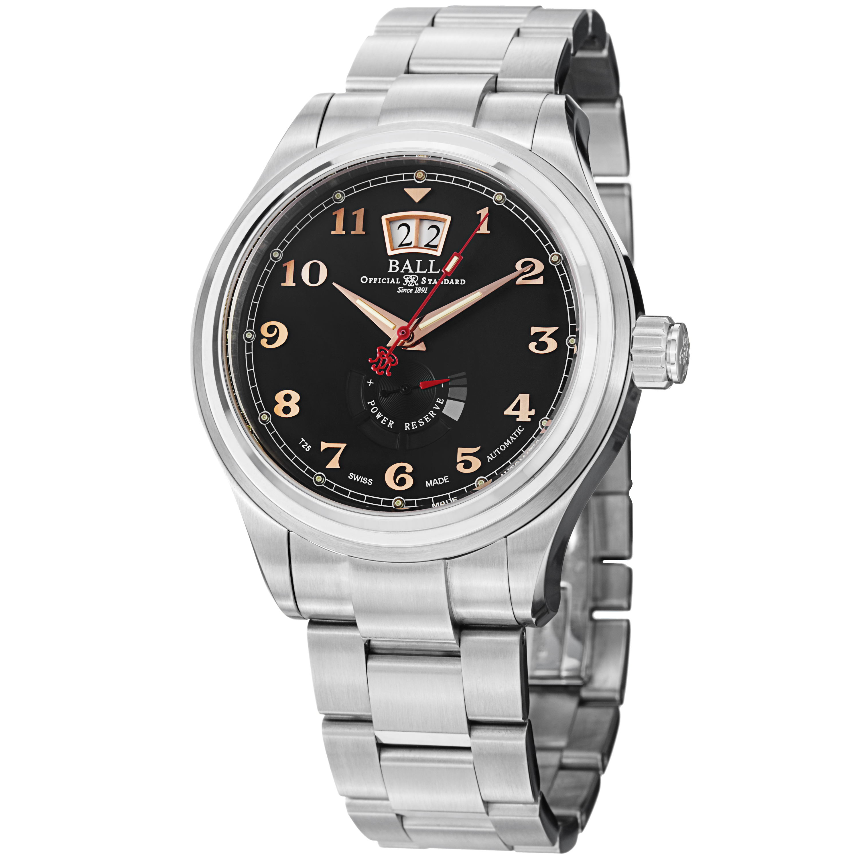 Stainless Steel Ball Train Cleveland GMT Black Dial Automatic Watch