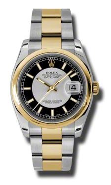 Gold-Trimmed Rolex Datejust 116203SBKSO Automatic Chronograph Jet Black Watch