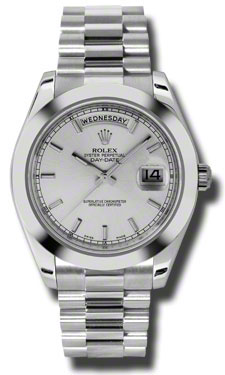 Classic Rolex Day-Date II Clone in Stainless Silver with Black Chronograph Face Watch