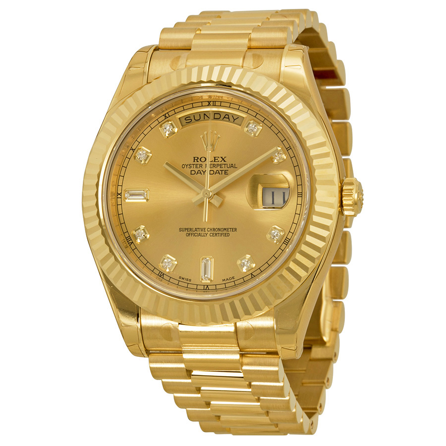 Rolex Day-Date II Imitation Gold & Diamond bezel Automatic Champagne Dial Watch