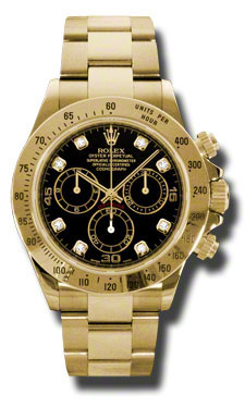 Rolex Daytona Replica 18K Gold Black Diamond Dial Chronograph Watch