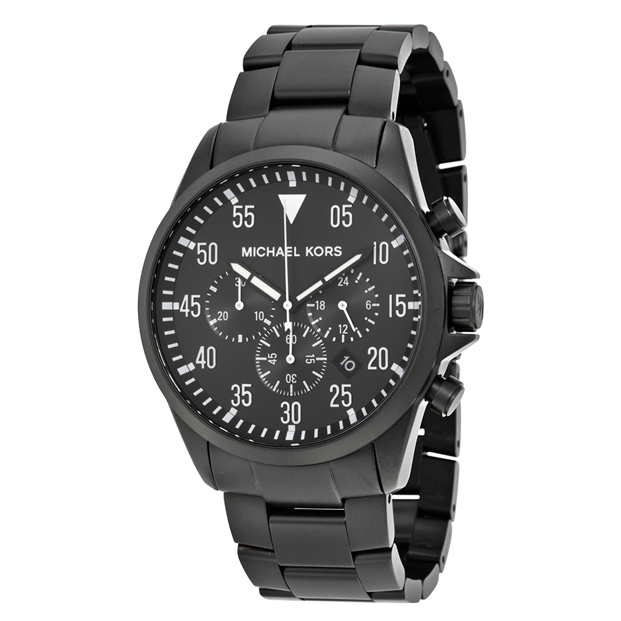 Michael Kors Gage MK8414 Imitation Automatic Silver Case Black Chronograph Watch