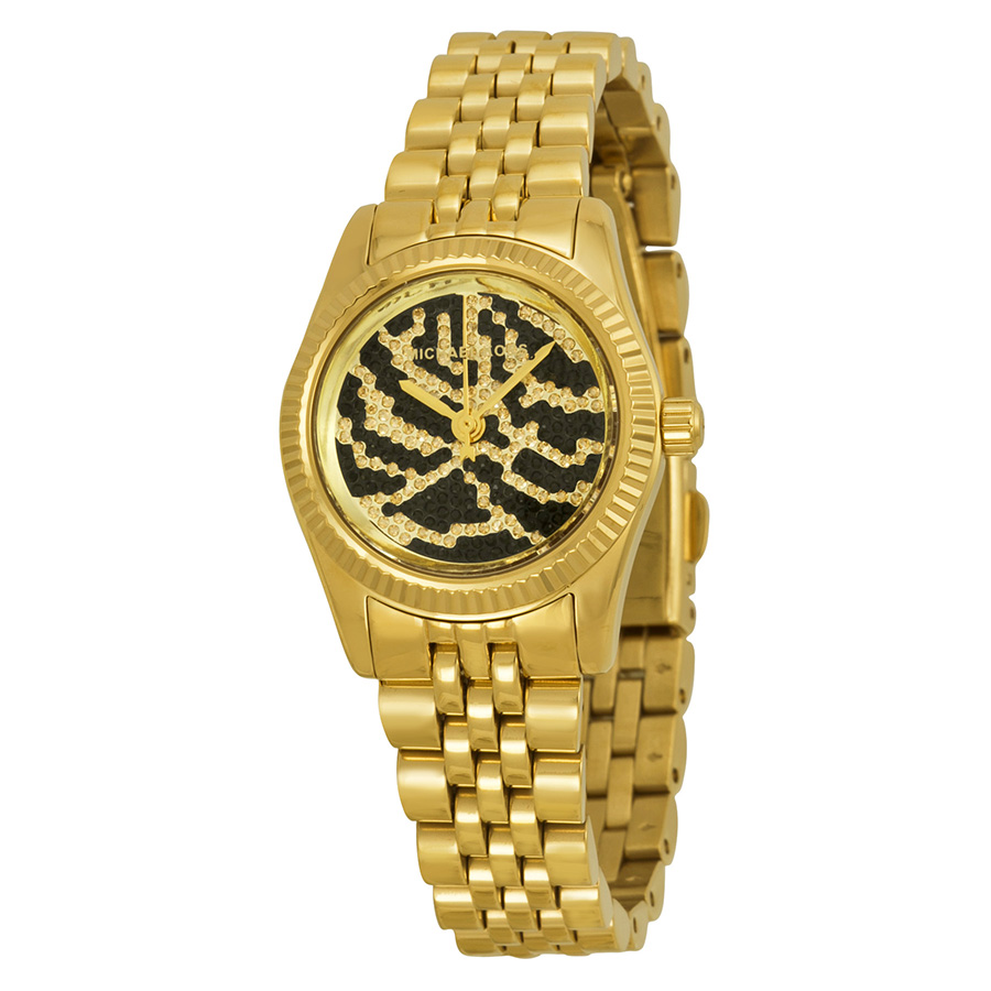 Michael Kors Lexington MK3300 Imitation Gold-Steel Charm Bezel Automatic Silver Face Watch