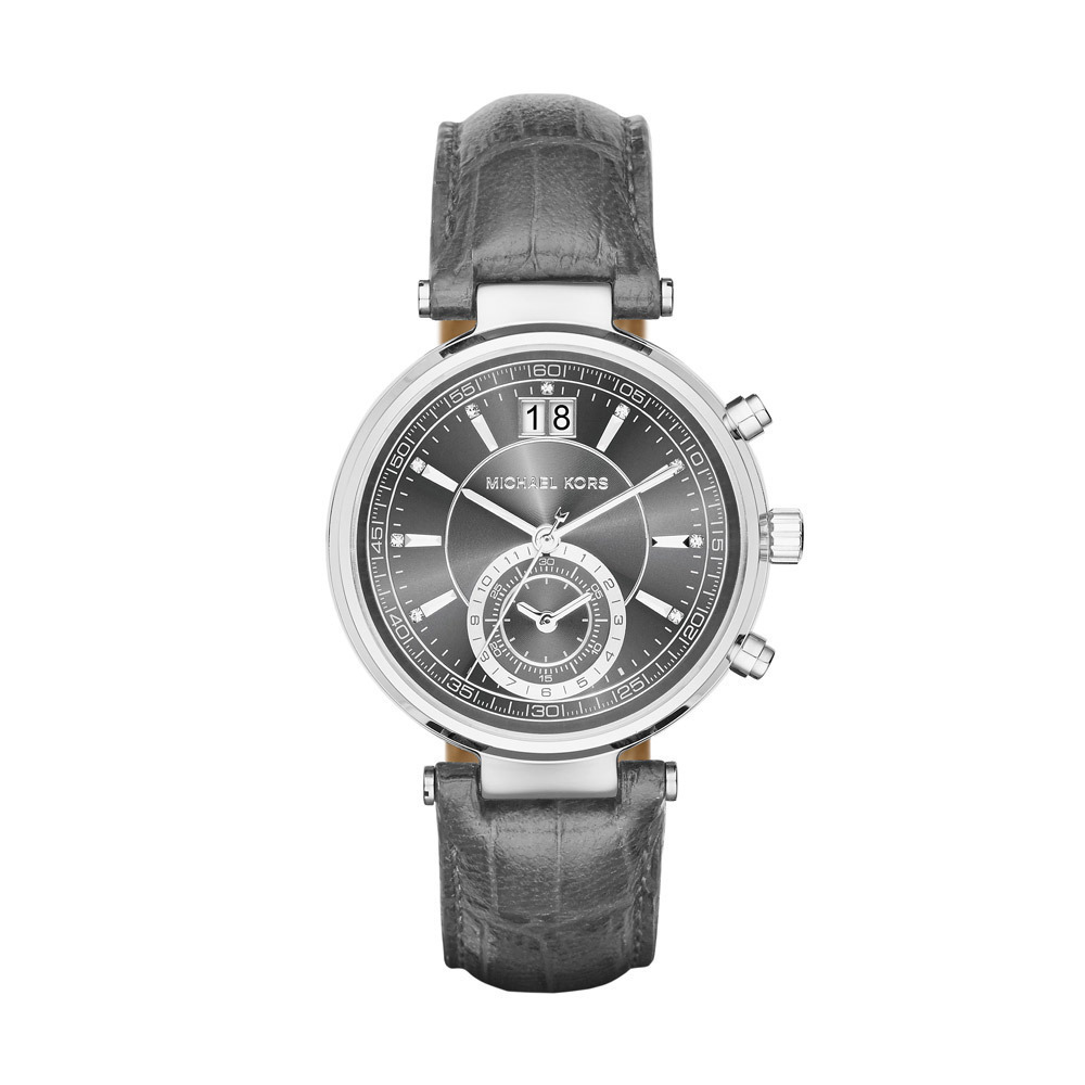 Michael Kors MK2432 Imitation Fashion Watch - Stainless Steel Case, Black Leather, Silver Dial