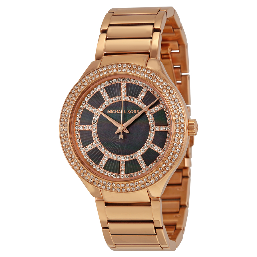 Michael Kors MK3397 Pearl-Inlaid Black Watch - Elegant Ladies' Chronograph