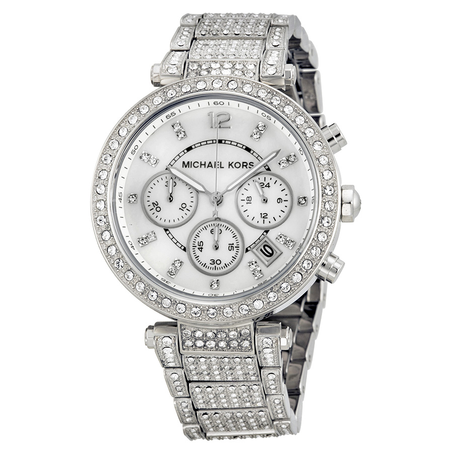 Michael Kors Parker MK5572 Imitation Fashion Timepiece with Gold-Plated Case and White Mother-of-Pearl Dial Watch