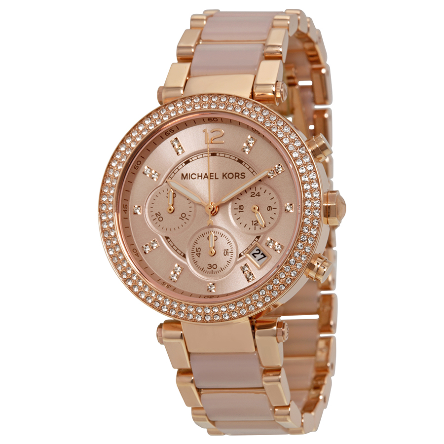 Michael Kors Parker MK5896 Imitation Rose Gold Steel Ladies Watch with Beige Dial