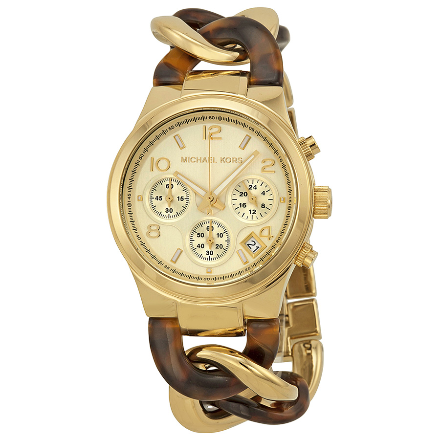 Michael Kors Runway MK4222 Imitation Gold-Plated Watch with Sparkling Bezel