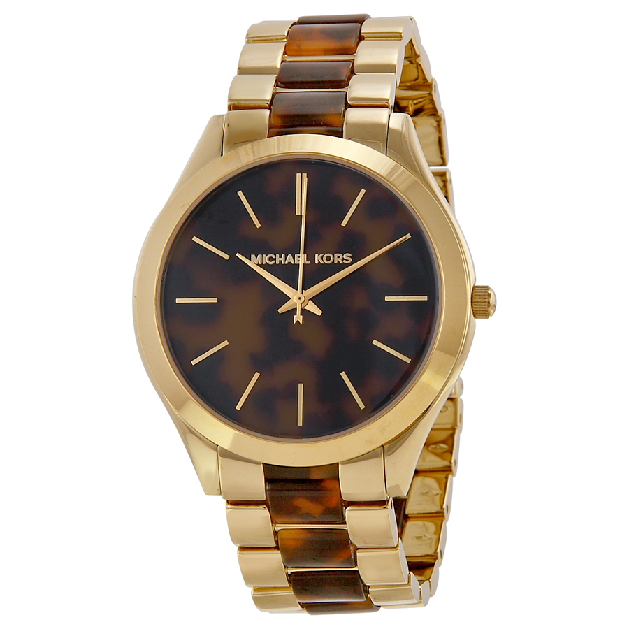 Michael Kors Runway MK4284 Clone - Ladies Gold-Plated Chronograph Watch with Sparkling Bezel