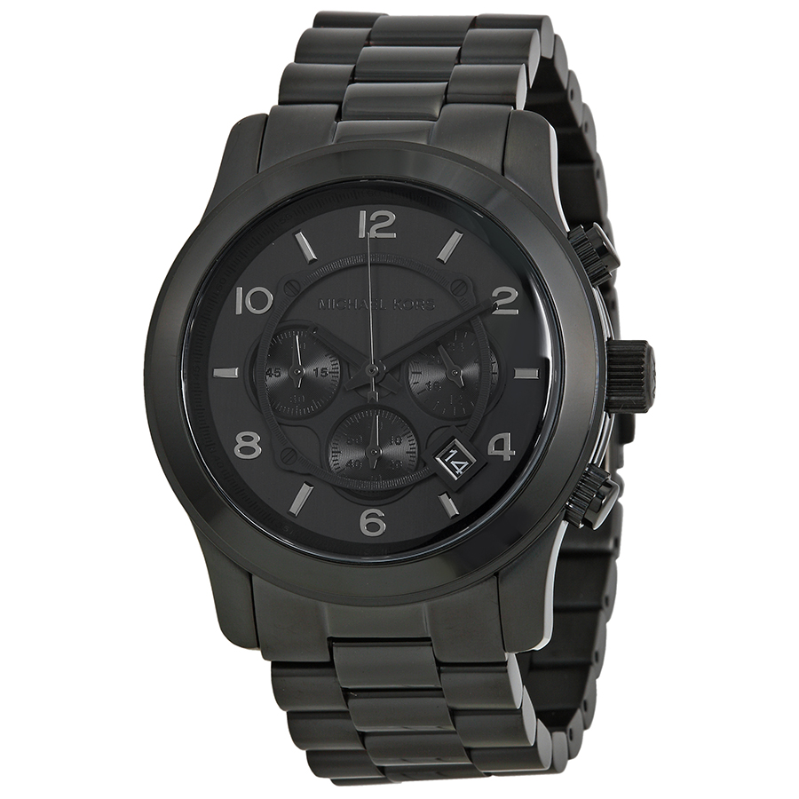 Michael Kors Runway MK8157 Imitation Chronograph Mens Watch - Steel Case, Black Band, Automatic Movement