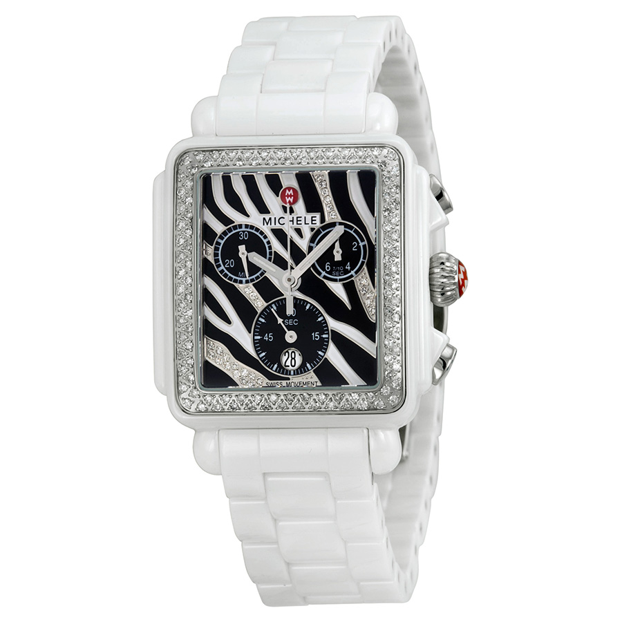 Michele Deco MWW06F000010 Diamond-Adorned Black Zebra Dial Automatic Watch