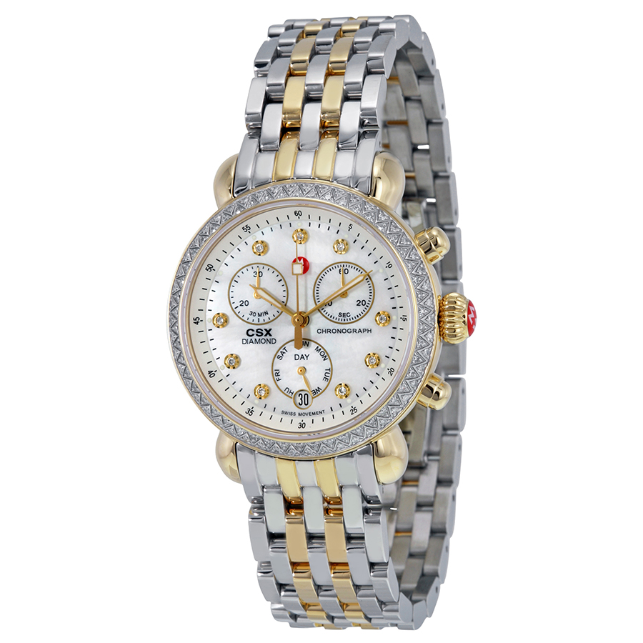 Exquisite Michele Lady's Watch - Stainless Steel Case, Beige Mesh Band, Elegant Mother-of-Pearl Dial, 30m Water Resistant