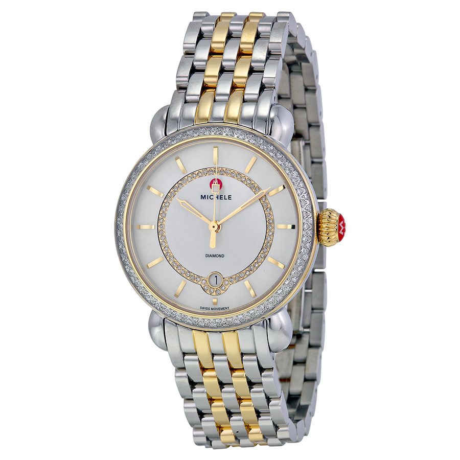 Exquisite Michele Lady's Watch - Swiss Clone, Rose Gold, Bezel Set, 18K Case, White Mother of Pearl Dial