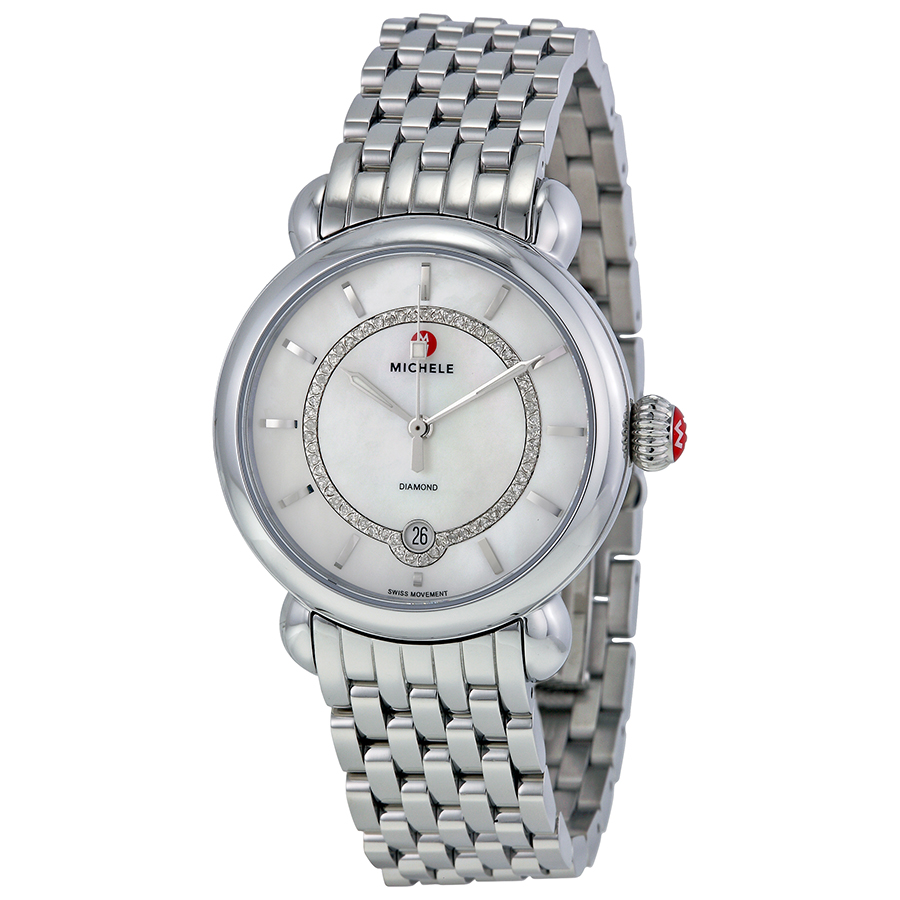 Mother of Pearl Elegance Diamond Set Michele Watch - Automatic Rose Gold Case