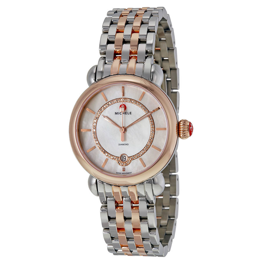 Classic Michele Lady's Watch - Swiss Replica - 18K Rose Gold - Mother of Pearl Dial