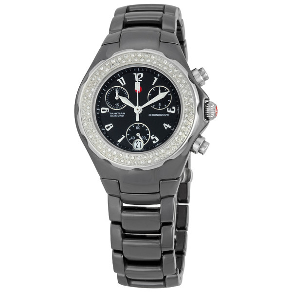 Michele MWW12A000005 Imitation Watch - Ladies Gold-Plated Case - Swarovski Crystal Bezel - Black Roman Dial