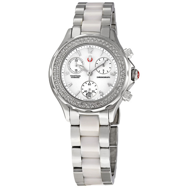 Michele White Enamel Diver Watch - Swiss Automatic - Chrome Case