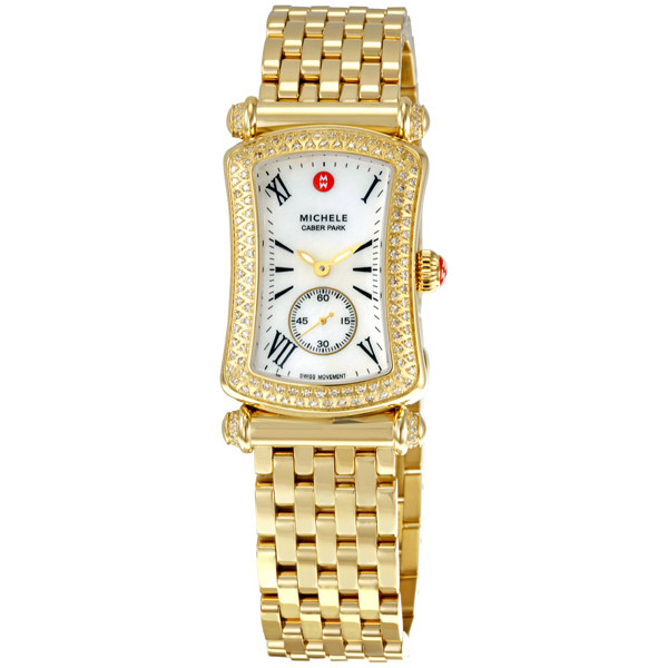 Michele MWW16B000031 Swiss Imitation Gold-Tone Ladies Watch with White Mother of Pearl Dial