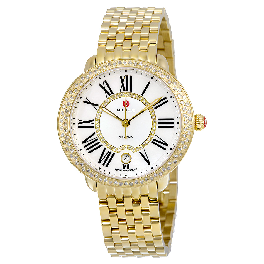 Michele Elegant Gold-Tone Automatic Watch with Sparkling Stones