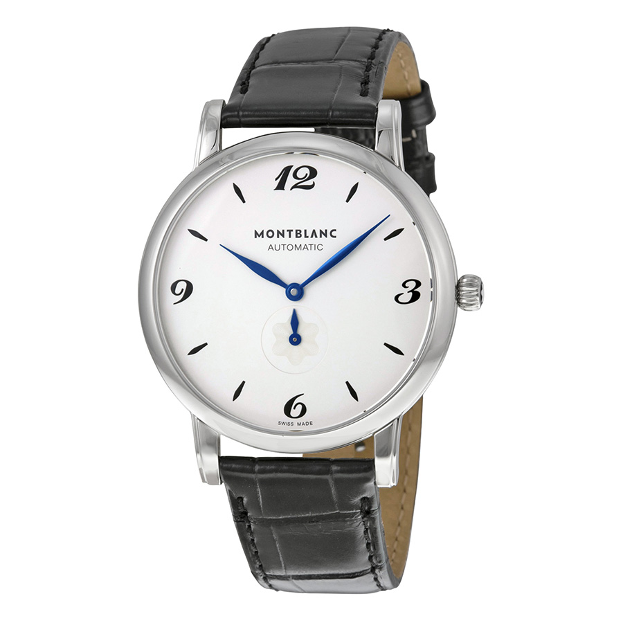 Montblanc Timepiece 107073 - Swiss-Made Automatic Silver Case Black Dial Water-Resistant Watch