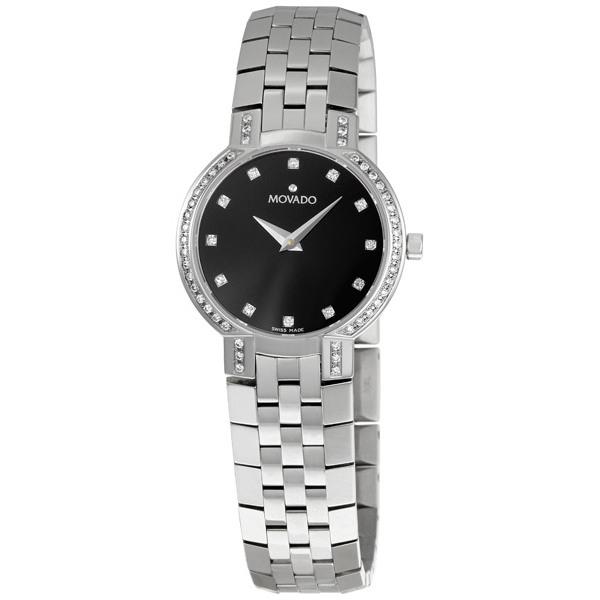 Elegant Movado 0605586 Imitation, Swarovski Crystal, Silver Tone Ladies Watch