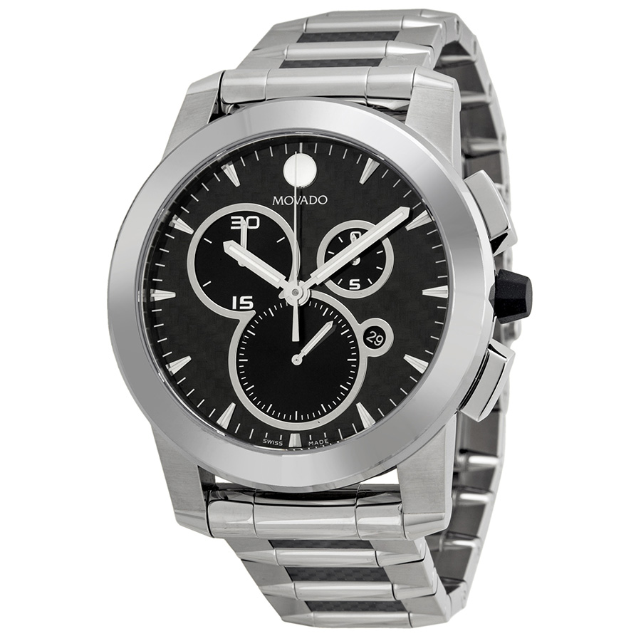 Movado Swiss-Made Chronograph Replica Watch - Black Steel Case, Black Dial, 40mm