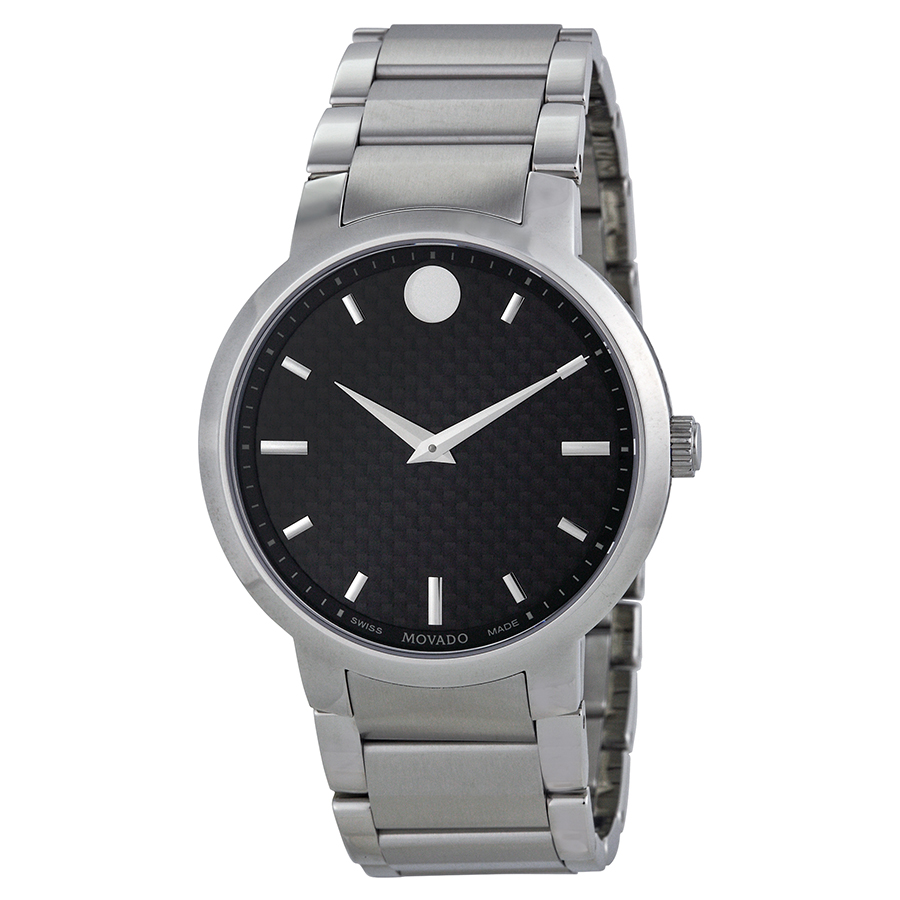 Classic Movado Mens Watch: Sleek Chronograph with Black Face and Stainless Steel Case