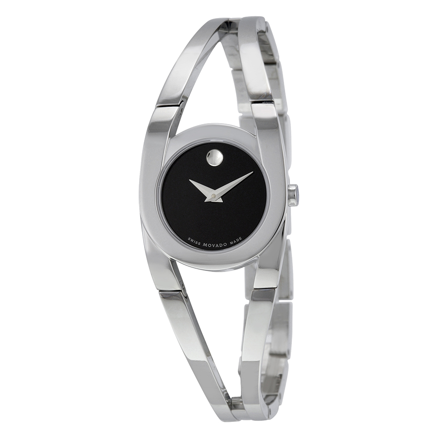 Movado Amorosa Black Dial Stainless Steel Ladies Quartz Watch