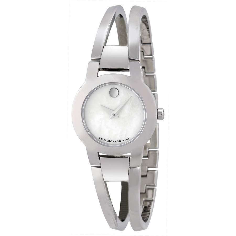 Chic Movado Amorosa 0606538 Steel Automatic Watch with Glinting White Face