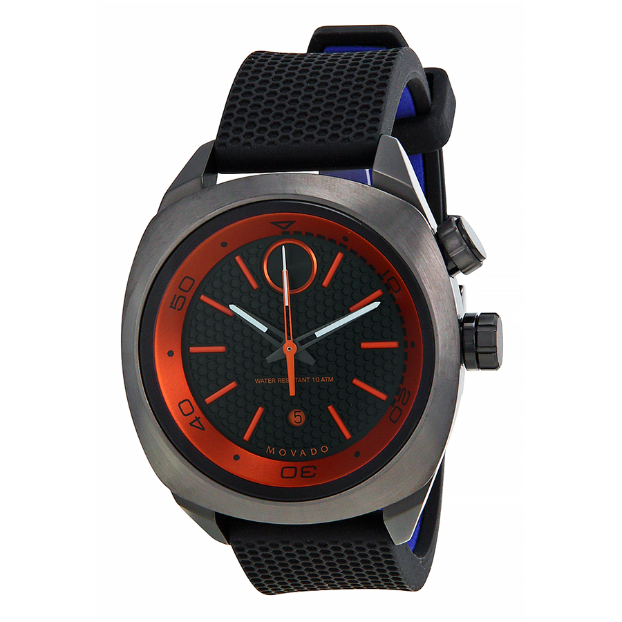 Classic Movado Bold Black Face Automatic Steel Band Watch - Timeless Elegance