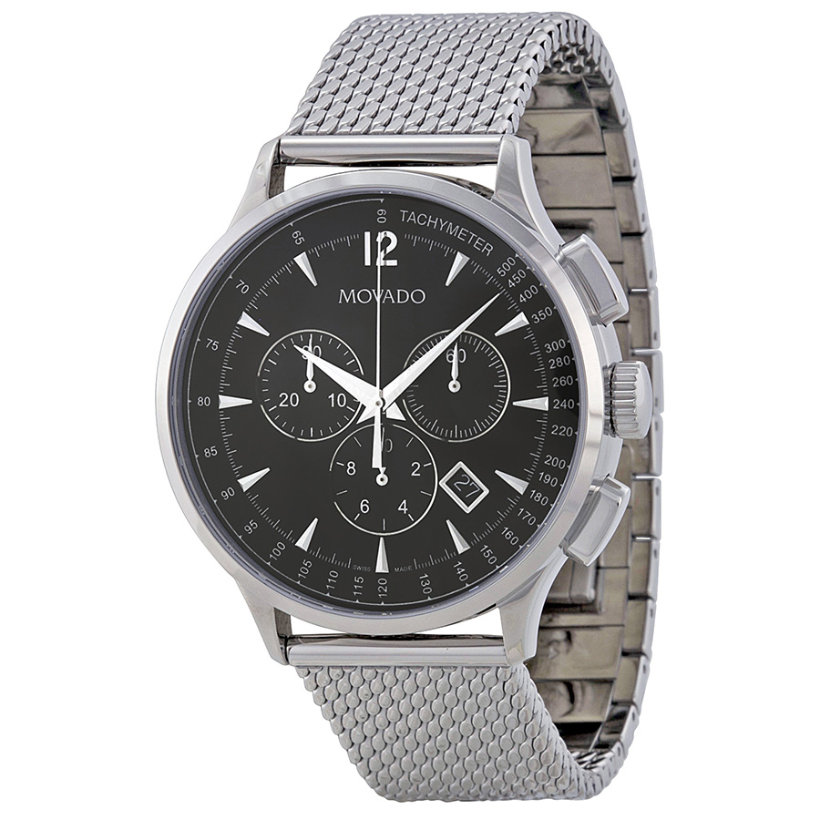 Movado Circa 0606803 Imitation Automatic Silver-Case Black Chronograph Mens Watch