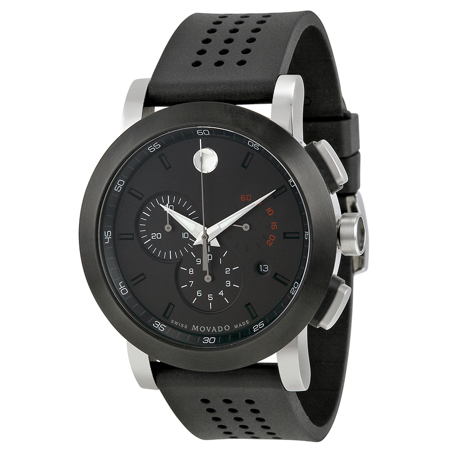 Movado Museum Classic Black Chronograph Watch - Swiss Automatic, 40mm, Scratch-Resistant Crystal