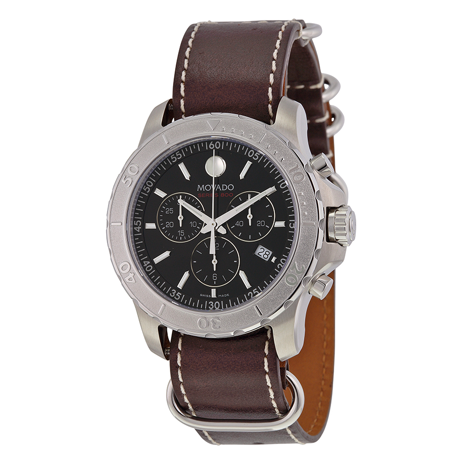 Swiss-Made Movado 800 Series 2600130 Chronograph Jet Black Dial Watch