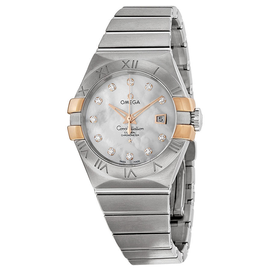 Omega Constellation 31mm Steel Mother of Pearl Dial Rose Gold Bezel Auto 100m