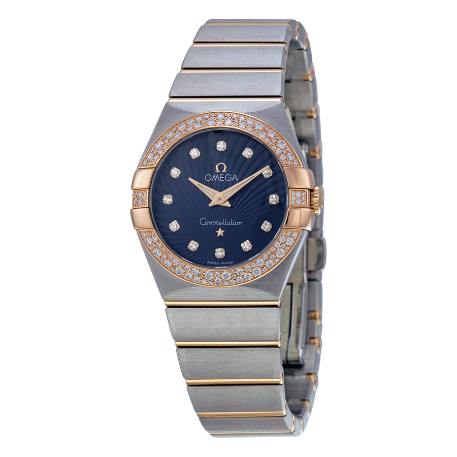 Omega Constellation 41mm Lady's Replica: Swiss Quartz, Steel Pink Gold, Blue Dial