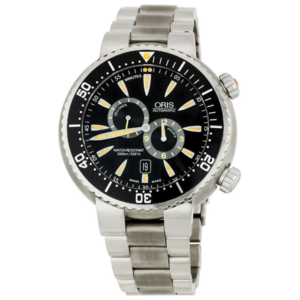 Oris 01 Automatic Swiss Chronograph Dive Watch - Black Dial, Stainless Steel, 100m Water Resistant
