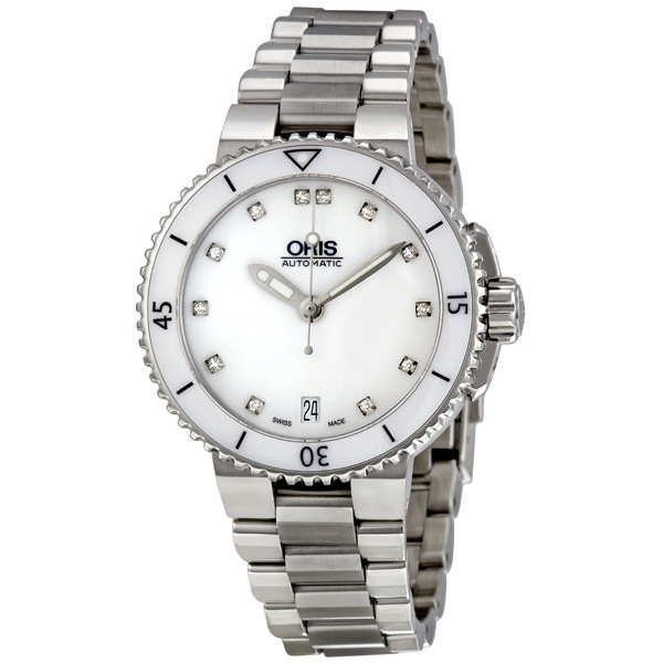 Oris Aquis Lady's Dive Watch: Swiss Automatic, Brushed Steel, Beige Dial, 30m Water Resistant