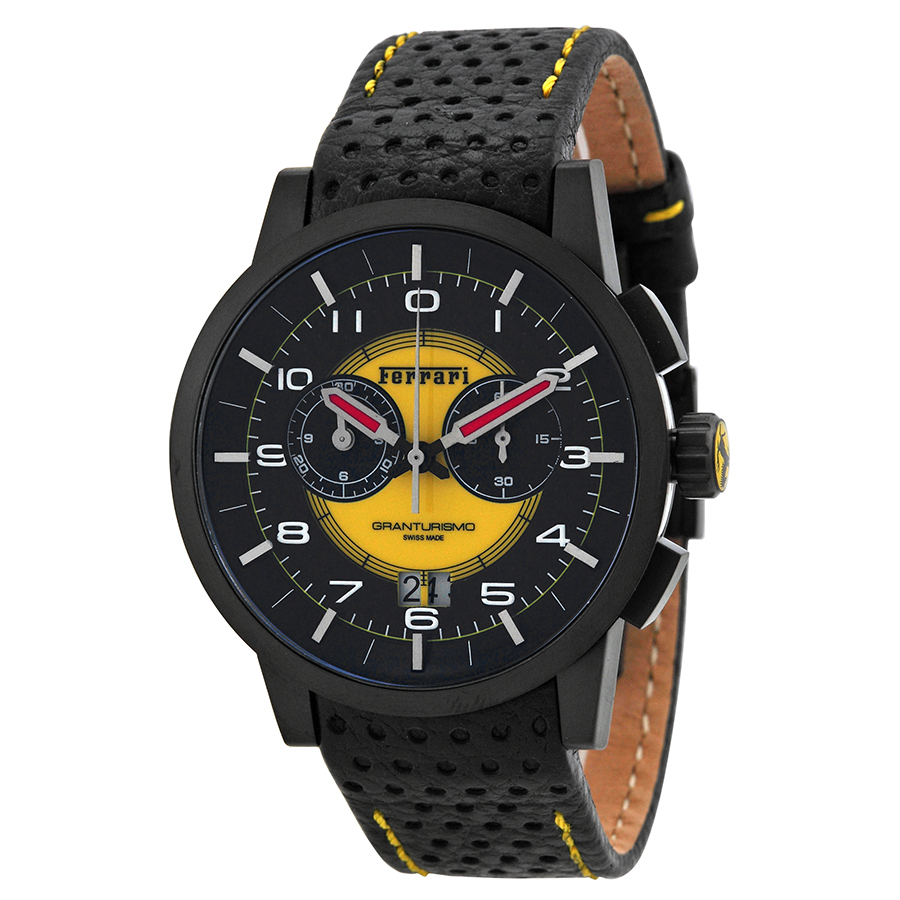Ferrari Chronograph Watch with Yellow Dial and IP Black Case