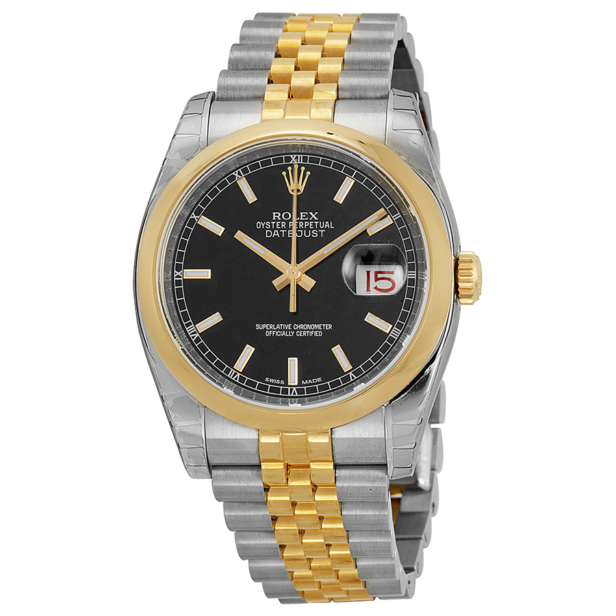 Rolex Datejust 36mm Steel & Gold Replica Watch with Black Diamond Dial