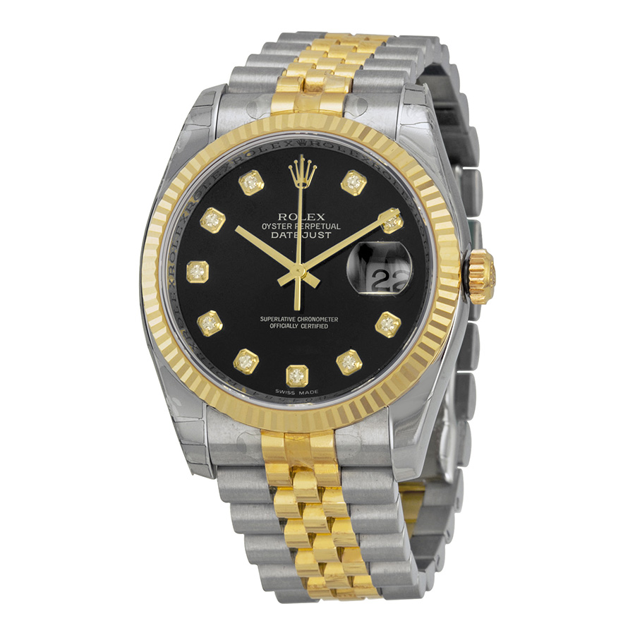 Rolex Datejust 41mm Black Diamond-Crusted Automatic Glamour Watch