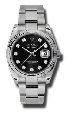Rolex Datejust 116234BKDO Classic Lady's Chronograph in Black Steel with Diamond Accents