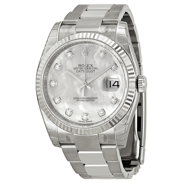 Rolex Datejust Mother of Pearl 36mm Swiss Clone Diamond Accented Watch