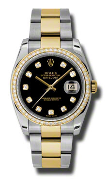 Stainless & Yellow Gold Rolex Datejust 116243BKDO Blend Automatic Watch - Elegant Timepiece