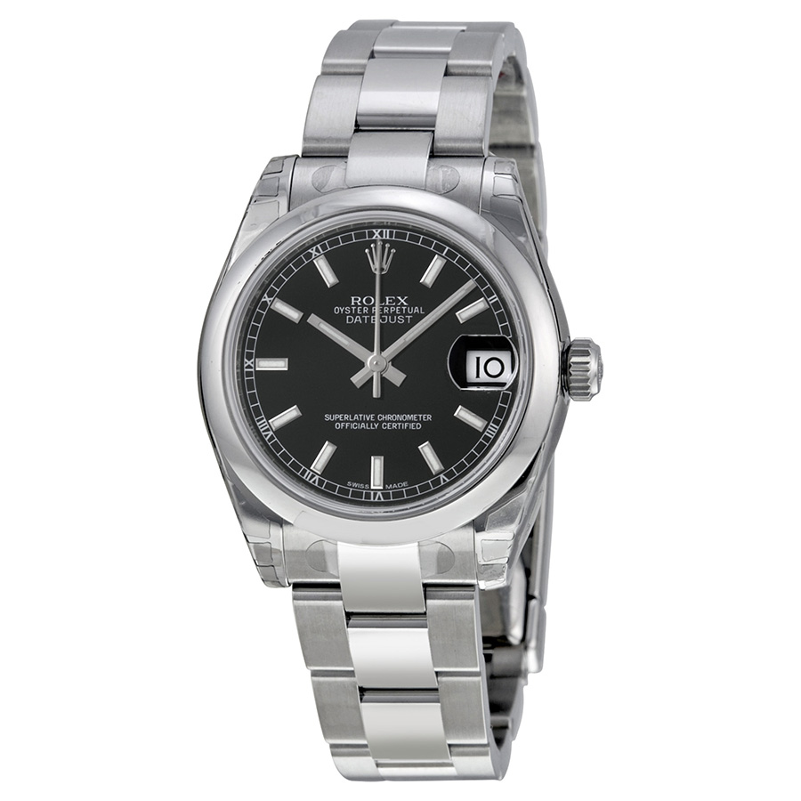 Rolex Datejust Clone 178240BKSO Stainless Steel, White Gold Bezels, Black Roman Face Watch