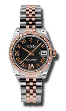Stainless Steel Rolex Datejust 178341BKRDJ - Elegant Black Roman Dial Automatic Watch