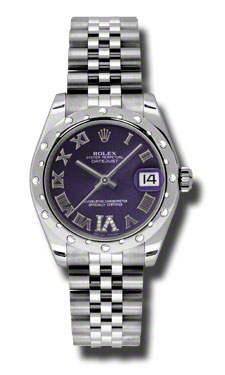 Classic Rolex Datejust Clone in Purple - 18K Gold Bezel, Automatic Movement, 36mm, Ladies' Watch