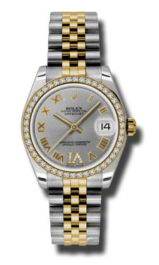 Rolex Datejust 178383GRDJ Dual Tone Gold-Plated Stainless Steel Automatic Watch with Bezel Set Gems