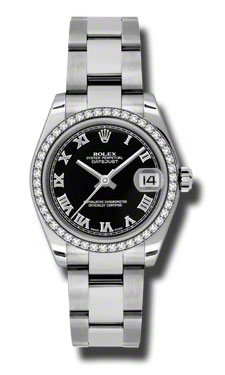 Rolex Datejust 178384BKRO Imitation Stainless Steel Chronograph Watch with Black Face