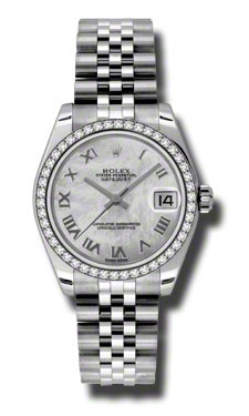 Rolex Datejust 178384MRJ Clone: Stainless Steel Case, Swiss Automatic, Silver Dial, 36mm, Ladies' Timepiece