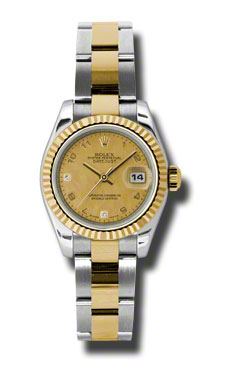 Swiss Clone Rolex Datejust 179173CGDMADO Gold & Diamond Bezel Automatic Watch